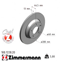 100.1228.20 Zimmermann Передній гальмівний диск 280x13 на AUDI A4 (8D2, B5) з двигуном 1.9 TDI