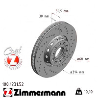 100.1231.52 Zimmermann Sport Z Спортивный передний тормозной диск с перфорацией 314x30 на AUDI A8 (4D2, 4D8) с двигателем 2.8 quattro