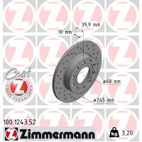 100.1243.52 Zimmermann Sport Z Спортивный задний тормозной диск с перфорацией 245x10 на AUDI A4 (8E2, B6) с двигателем 2.0