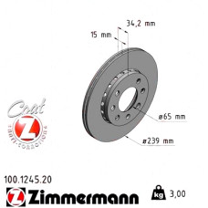 Передний тормозной диск 239x15 100124520 Otto Zimmermann CoatZ