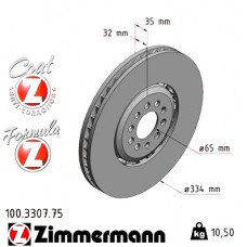 Передній лівий гальмівний диск 334x32 100330775 Otto Zimmermann Formula Z