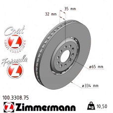 Передний правый тормозной диск 334x32 100330875 Otto Zimmermann Formula Z