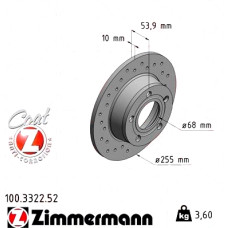 Спортивный задний тормозной диск с перфорацией 255x10 100332252 Otto Zimmermann Sport Z