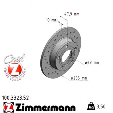 Спортивный задний тормозной диск с перфорацией 255x10 100332352 Otto Zimmermann Sport Z