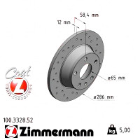 Спортивный задний тормозной диск с перфорацией 286x12 100332852 Otto Zimmermann Sport Z