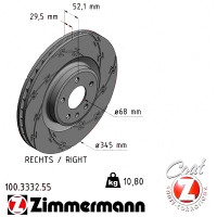 Спортивный передний правый тормозной диск с насечками 345x29,5 100333255 Otto Zimmermann Black Z