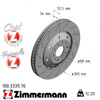 100.3339.70 Zimmermann Formula Z Передний левый тормозной диск 365x34 на AUDI A6 Avant (4B5, C5) с двигателем RS6 plus quattro
