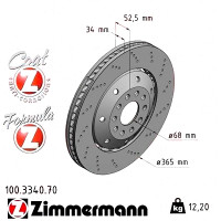 100.3340.70 Zimmermann Formula Z Передний правый тормозной диск 365x34 на AUDI A6 (4B2, C5) с двигателем RS6 quattro
