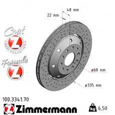 100.3341.70 Zimmermann Formula Z Задний левый тормозной диск 335x22 на AUDI A6 Avant (4B5, C5) с двигателем RS6 plus quattro