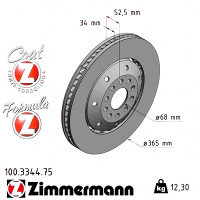 100.3344.75 Zimmermann Formula Z Передний правый тормозной диск 365,0x34,0 на AUDI A6 Avant (4B5, C5) с двигателем RS6 plus quattro