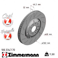 100.3347.70 Zimmermann Formula Z Передній лівий гальмівний диск 360x32 на AUDI A4 Avant (8D5, B5) з двигуном RS4 quattro