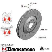 100.3348.70 Zimmermann Formula Z Передній правий гальмівний диск 360x32 на AUDI A4 Avant (8D5, B5) з двигуном RS4 quattro