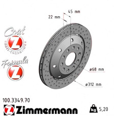 100.3349.70 Zimmermann Formula Z Задний левый тормозной диск 312x22 на AUDI A4 Avant (8D5, B5) с двигателем RS4 quattro
