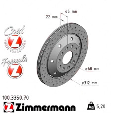 100.3350.70 Zimmermann Formula Z Задний правый тормозной диск 312x22 на AUDI A4 Avant (8D5, B5) с двигателем RS4 quattro