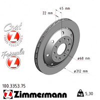 Задний левый тормозной диск 312x22 100335375 Otto Zimmermann Formula Z