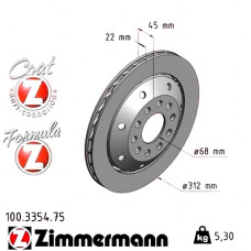 100.3354.75 Zimmermann Formula Z Задний правый тормозной диск 312x22 на AUDI A4 Avant (8D5, B5) с двигателем RS4 quattro