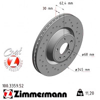 100.3359.52 Zimmermann Sport Z Спортивный передний тормозной диск с перфорацией 345x30 на AUDI A6 Allroad (4GH, 4GJ, C7) с двигателем 3.0 TDI quattro