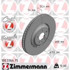 100.3364.75 Zimmermann Formula Z Передній гальмівний диск 356x34 на AUDI A8 (4H2, 4H8, 4HC, 4HL) з двигуном 2.0 TFSI quattro
