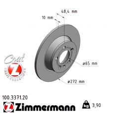 100.3371.20 Zimmermann Задний тормозной диск 272x10 на AUDI A1 (8X1, 8XK) с двигателем 1.0 TFSI
