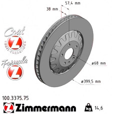 100.3375.75 Zimmermann Formula Z Передній гальмівний диск 399,5x38 на AUDI Q7 (4MB, 4MG) з двигуном 3.0 TDI quattro
