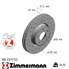 100.3377.52 Zimmermann Sport Z Спортивный передний тормозной диск с перфорацией 318x30 на AUDI A5 (F53, F5P) с двигателем S5 quattro