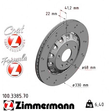 100.3385.70 Zimmermann Formula Z Задний тормозной диск 330x22 на AUDI A4 Avant (8W5, 8WD, B9) с двигателем RS4 quattro