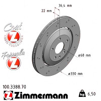 100.3388.70 Zimmermann Formula Z Задній гальмівний диск 330x22 на AUDI A4 Avant (8K5, B8) з двигуном RS4 quattro