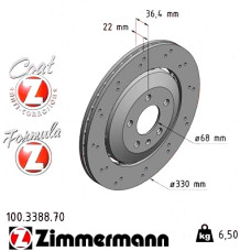 100.3388.70 Zimmermann Formula Z Задний тормозной диск 330x22 на AUDI A4 Avant (8K5, B8) с двигателем RS4 quattro