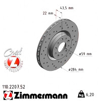 Спортивный передний тормозной диск с перфорацией 284x22 110220752 Otto Zimmermann Sport Z
