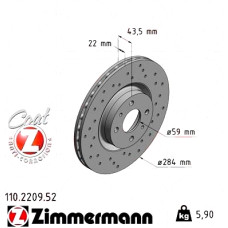 Спортивный передний тормозной диск с перфорацией 284x22 110220952 Otto Zimmermann Sport Z
