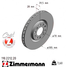 110.2212.20 Zimmermann Передній гальмівний диск 305x28 на ALFA ROMEO 159 Sportwagon (939_) з двигуном 2.0 JTDM (939BXP1B)