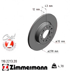 110.2213.20 Zimmermann Задний тормозной диск 278x12 на FIAT 500X (334_) с двигателем 2.0 D Multijet 4x4