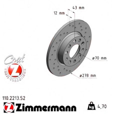 Спортивный задний тормозной диск с перфорацией 278x12 110221352 Otto Zimmermann Sport Z