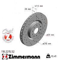 110.2215.52 Zimmermann Sport Z Спортивный передний тормозной диск с перфорацией 310x28 на ALFA ROMEO 166 (936_) с двигателем 3.0 V6 24V (936A11__)