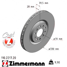 Передний тормозной диск 330x28 110221720 Otto Zimmermann CoatZ