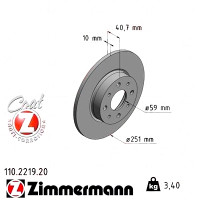 110.2219.20 Zimmermann Задній гальмівний диск 251x10 на ALFA ROMEO MITO (955_) з двигуном 1.6 JTDM (955AXC1B)