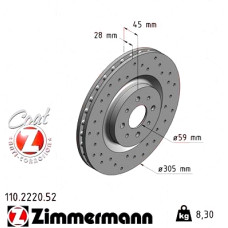 Спортивный передний тормозной диск с перфорацией 305x28 110222052 Otto Zimmermann Sport Z
