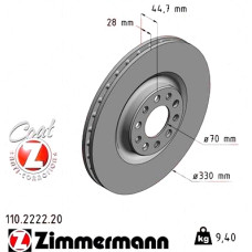 Передний тормозной диск 330x28 110222220 Otto Zimmermann CoatZ