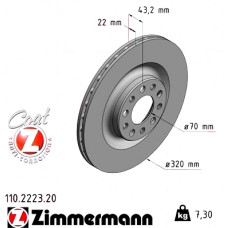 110.2223.20 Zimmermann Задній гальмівний диск 320x22 на ALFA ROMEO GIULIA (952_) з двигуном 2.0 Q4 (952ACA45)