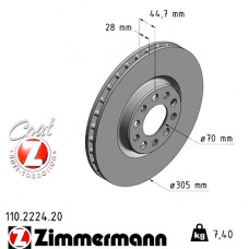 Передний тормозной диск 305x28 110222420 Otto Zimmermann CoatZ