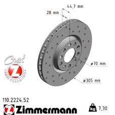 Спортивный передний тормозной диск с перфорацией 305x28 110222452 Otto Zimmermann Sport Z