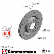 Спортивный задний тормозной диск с перфорацией 292x22 110222552 Otto Zimmermann Sport Z