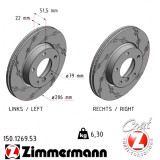 Спортивный передний тормозной диск с насечками 286x22 150126953 Otto Zimmermann Black Z