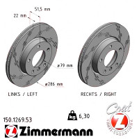 150.1269.53 Zimmermann Black Z Спортивный передний тормозной диск с насечками 286x22 на BMW 3 Coupe (E36) с двигателем 320 i