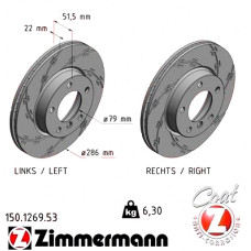 Спортивный передний тормозной диск с насечками 286x22 150126953 Otto Zimmermann Black Z