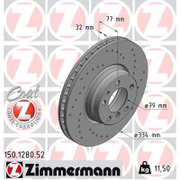 150.1280.52 Zimmermann Sport Z Спортивный передний тормозной диск с перфорацией 334x32 на BMW 7 (E38) с двигателем 750 i, iL