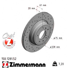 Спортивный задний тормозной диск с перфорацией 328x20 150128152 Otto Zimmermann Sport Z