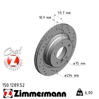 Спортивный задний тормозной диск с перфорацией 294x18,9 150128952 Otto Zimmermann Sport Z