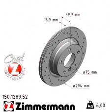 Спортивный задний тормозной диск с перфорацией 294x18,9 150128952 Otto Zimmermann Sport Z