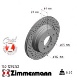 Спортивный задний левый тормозной диск с перфорацией 312x20 150129252 Otto Zimmermann Sport Z